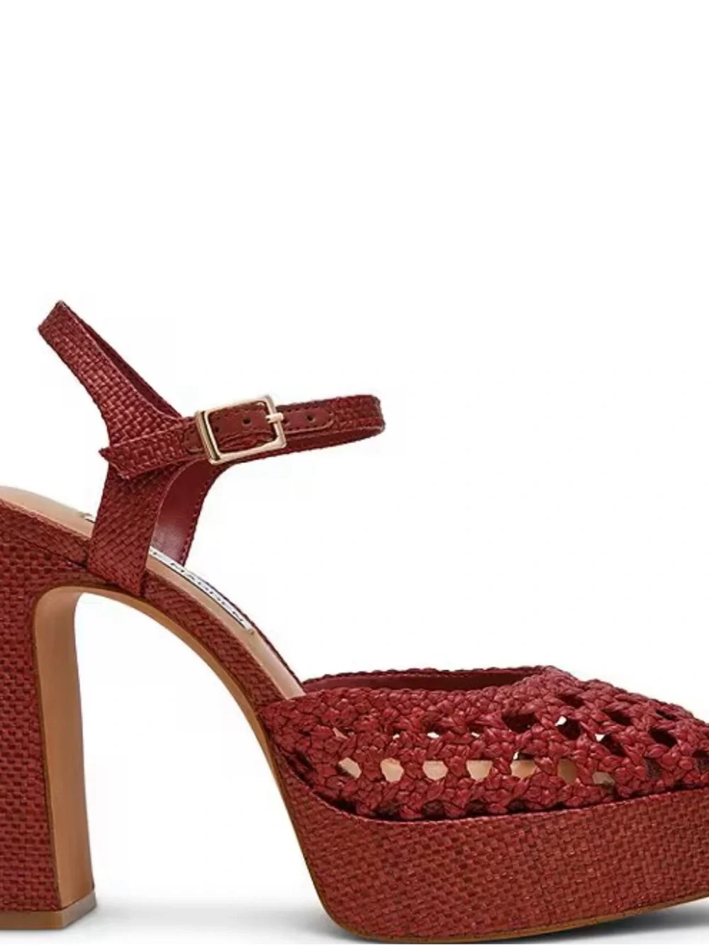 Steve Madden Lexie Raffia Woven Red Platform Block Heels